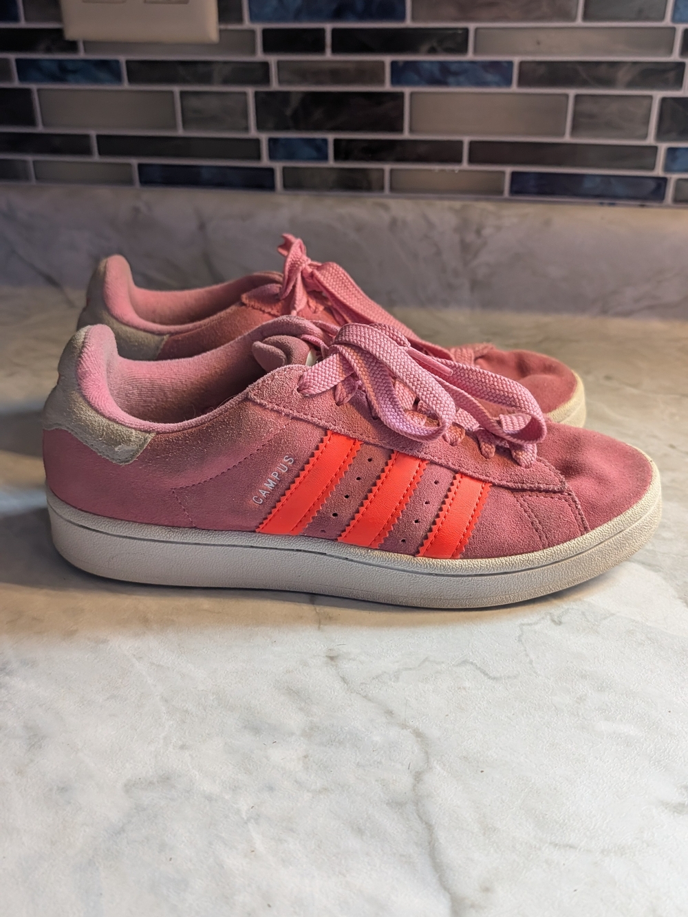Adidas Campus Pink Suede Sneakers with Coral Stripes